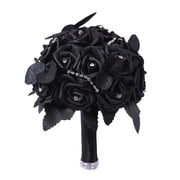 DAMAI Gothic Wedding Bride Bouquet,Artificial Black Rose Flowers Bouquet,Halloween Bouquet Dark Gothic Skull Flower Bouquet for Bridal Bridesmaid Wedding Engagement
