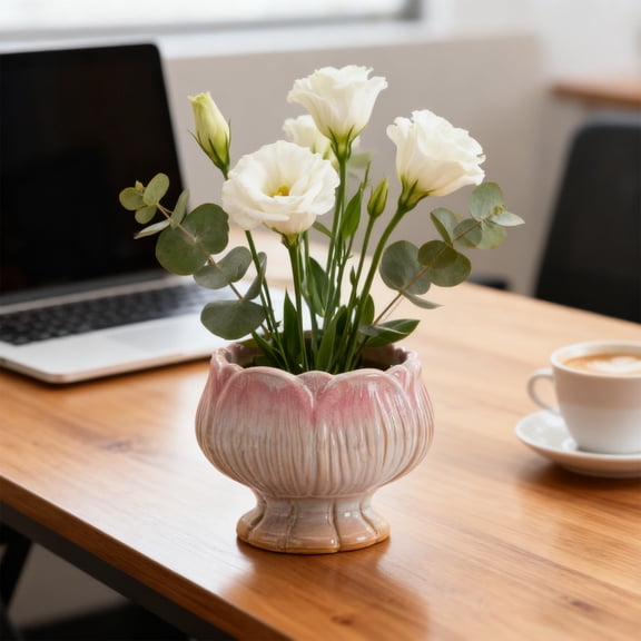 DAMAI Gradient Petals Pattern Flower Succulent Pots, Ceralics Succulent Pot Lotus Planter with Drainage Hole for Herb, Succulent,Cactus Container for Home Balcony Desk Decoration