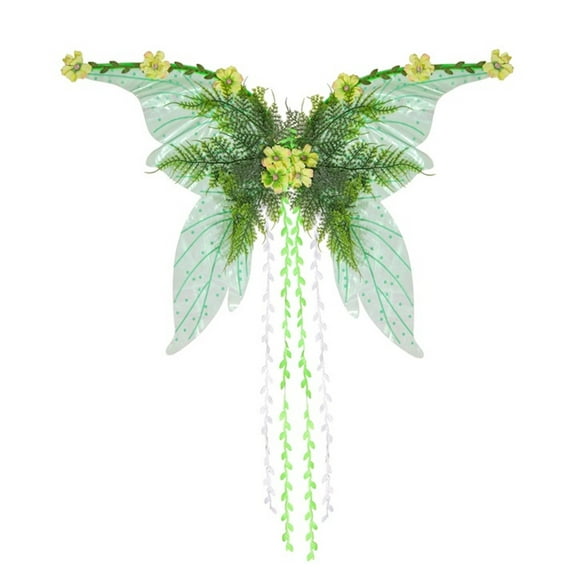 DAMAI Green Fairy Wings for Women,Mother Nature Woodland Elf Wings with Colorful Flowers Leaves and Vines,Floral Vine Butterfly Wings Accessory for Adults, Fantasy, Renaissance Faire