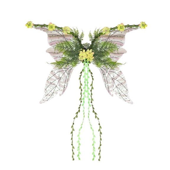 DAMAI Green Fairy Wings for Women,Mother Nature Woodland Elf Wings with Colorful Flowers Leaves and Vines,Floral Vine Butterfly Wings Accessory for Adults, Fantasy, Renaissance Faire