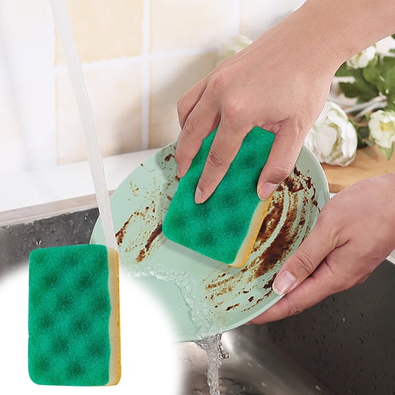 DAMAI Green Wood Pulp Cotton Kitchen Cleaning Sponge Scouring Pad with Hanging Holes,Thickened Absorbent Dish Washing Sponge,Dual Sided Kitchen Cleaner for Bowls Plates Sinks Home Daily Cleaning