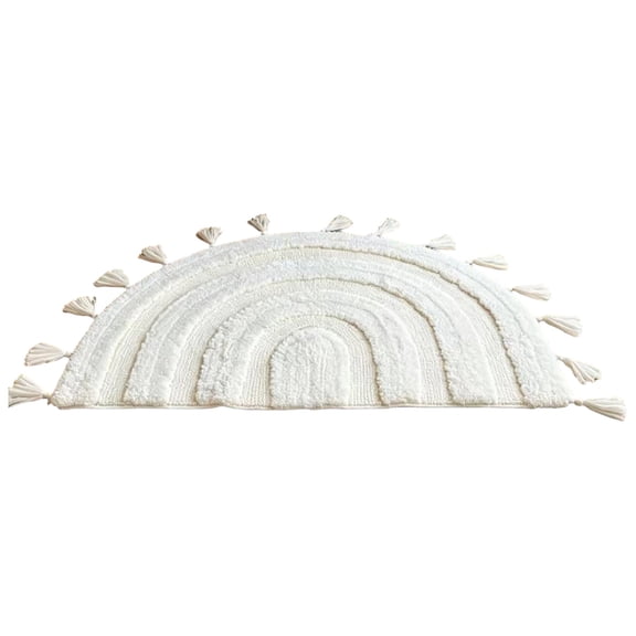 DAMAI Half Circle Boho Bathroom Rug with Tassels,Orange Shaggy Soft Absorbent Entryway Mat, Non Slip Semi Circle Doormat For Bathroom Bedroom Fall Harvest Indoor Home Decor