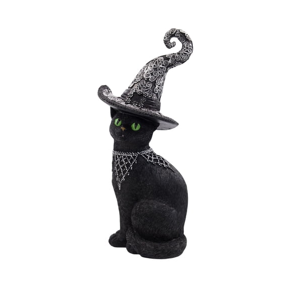 DAMAI Halloween Black Witch Cats Ornament,Decorative Resin Statue with Green Eyes & Rhinestone Collar,Spooky Black Cats Figurine For Halloween Mantel Shelf Window Dinner Table