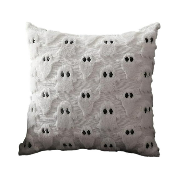 DAMAI Halloween Cute White Ghost Pillow Covers,Soft Plush Faux Fur Fall Decorative Cushion Covers,Halloween Pillow Covers or Sofa Couch Bed Fall Holiday Outdoor Home Decorations
