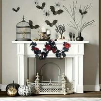 DAMAI Halloween Door Garland with Maple Leaves,5.74Ft Fake Autumn Leaves ,Pumpkin Vine with Bats for Front Door Fireplace Table Party Outdoor Indoor Porch Halloween Thanksgiving Christmas