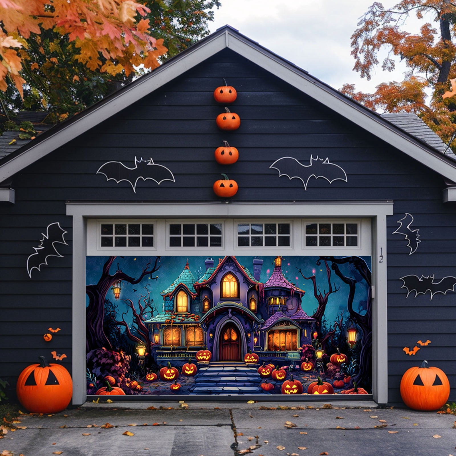 DAMAI Halloween Garage Door Decorations,13x5.9ft Creepy Cemetery