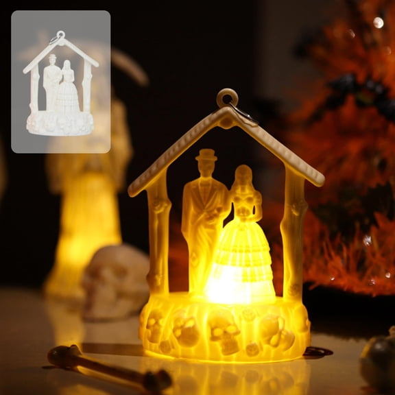 DAMAI Halloween Ghost Lantern Pumpkin Decorative Lights, Skeleton Electronic Candle Battery Operated Prop with Ghost Pumpkin Design, Ghost Festival Party Home Atmosphere Decoration Lamp