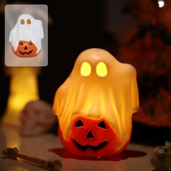 DAMAI Halloween Ghost Lantern Pumpkin Decorative Lights, Skeleton Electronic Candle Battery Operated Prop with Ghost Pumpkin Design, Ghost Festival Party Home Atmosphere Decoration Lamp