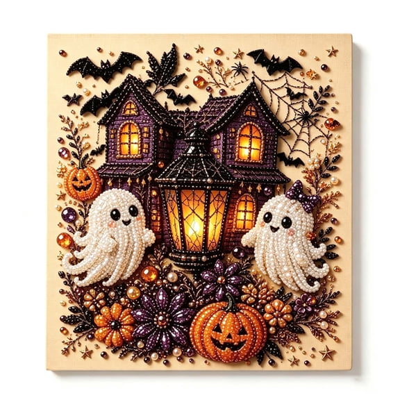 DAMAI Halloween Ghost Pearl Art DIY Kit,3D Pearl Mosaic Craft Set with Frame,Ornament for Beginner Friendly Handmade Art & Relaxing Home Time Project Wall Decor(Ghost HauntedHouse)