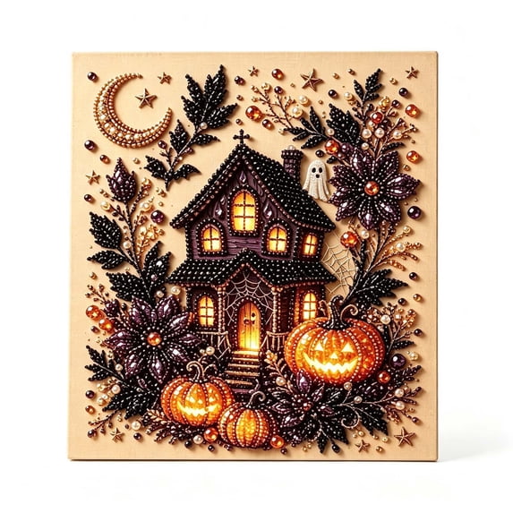 DAMAI Halloween Ghost Pearl Art DIY Kit,3D Pearl Mosaic Craft Set with Frame,Ornament for Beginner Friendly Handmade Art & Relaxing Home Time Project Wall Decor(Haunted‑House)