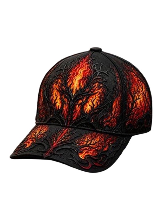 Halloween Gothic Flame Baseball Cap, Green Flame Gothic Design Curved Brim Hat with Shimmering Adjustable Fit, Casual Party Accessory for Women Men Fall Festival Wear
