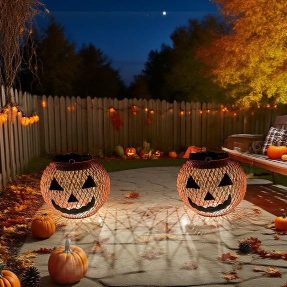 DAMAI Halloween Hanging Solar Pumpkin Lantern, Portable Outdoor Metal Pumpkin Lanterns, Iron Waterproof Pumpkins Spooky Lantern Ornaments for Outside Tree Garden Yard Porch Backyard Home Decor