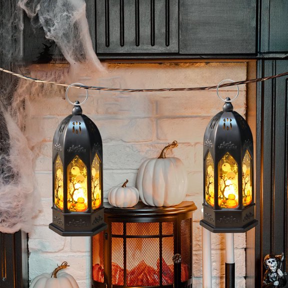 DAMAI Halloween Lanterns Pumpkin Witch Decorations, 5.9inches Castle Battery Pumpkin Operated Hanging Light, Indoor Party Decor for Halloween Table Centerpieces Festival Decor