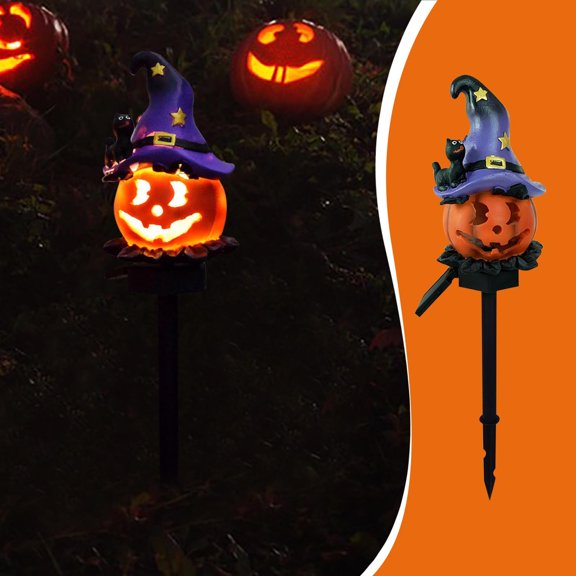 DAMAI Halloween Outdoor Decoration Solar Lights,Halloween Solar Pumpkin Pathway Lights Glowing,Realistic Resin Ghost Stakes with LED Lights for Lawn Yard Garden Halloween Decorations