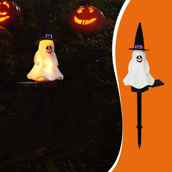 DAMAI Halloween Outdoor Decoration Solar Lights,Halloween Solar Pumpkin Pathway Lights Glowing,Realistic Resin Ghost Stakes with LED Lights for Lawn Yard Garden Halloween Decorations