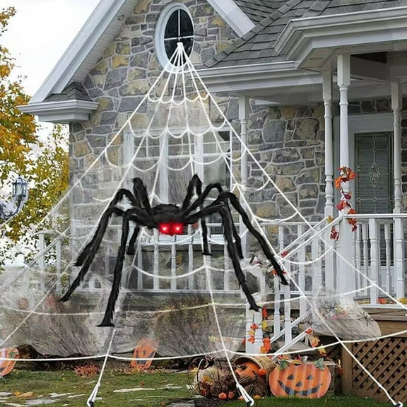 DAMAI Halloween Outdoor Decorations Giant Spider, 5 Ft Large Fake Hairy Spider Scary Furry Spider Props,Large Spider for Yard Lawn Garden Patio Scary Halloween Outside Decor,Black