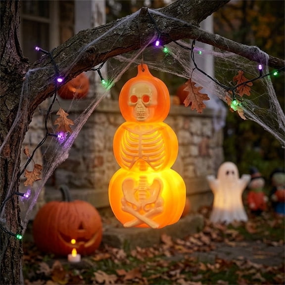 DAMAI Halloween Stacked Skeleton Pumpkin Light Orange Plastic Hollow Out Face Hanging Indoor Outdoor Decoration