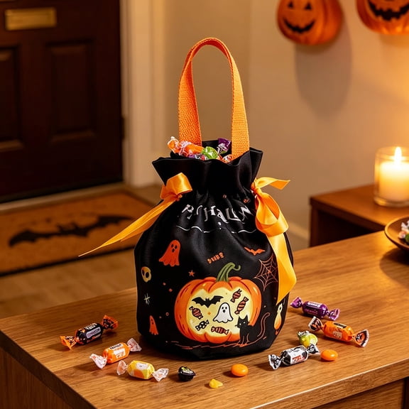 DAMAI Halloween Tote Bag Candy Souvenir Bag, Portable Large Capacity Storage Tote with Festival Gift Pouch Design & Durable Material, Party Favors Treats Carrying Bag for Holiday Gift Storage