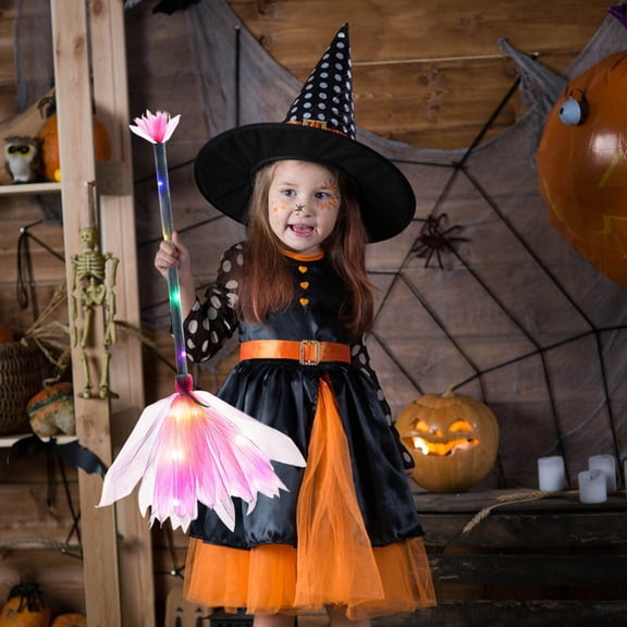 DAMAI Halloween Witch Broom Decoration with LED Light,2025 New Witches Brooms LED Light,Witches Broomsticks Props with LED Lights for Halloween Costume Party & Decoration