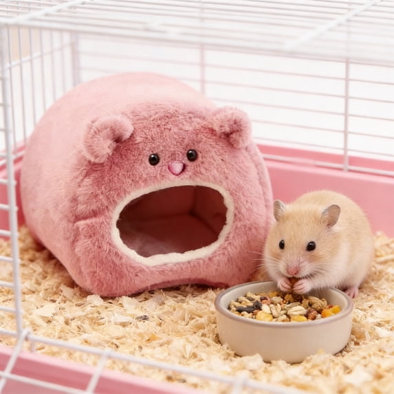 DAMAI Hamster Winter Warm Bed House - Cute Bear Designed with Bed Mat for Hamster Guinea Pig Chinchillas Hedgehog Squirrel and Other Small Furry Animals