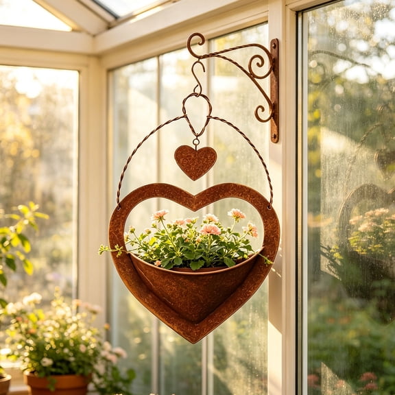 DAMAI Heart Shape Hanging Planter Pots Flower, Metal Heart Shaped Planter with Chain & Hook, Rustproof Outdoor Indoor Pot for Garden Patio Balcony Window Wall Decor