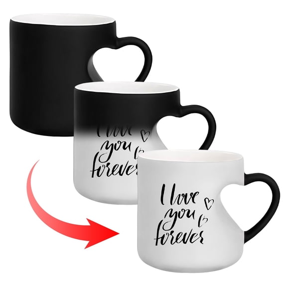 DAMAI Heart-Shaped Color Changing Ceramic Mug - 11oz Heart Shape Changing Mugs With Side Heart Print Romantic Heart Handle Mug Romantic Surprise Gift