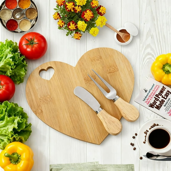 DAMAI Heart Shaped Cutting Board, Portable Cheese Board with knife & fork, Wooden Bread Cheese Charcuterie Serving Platter, Thank You Gift Box for Guest Wedding Birthday Valentines