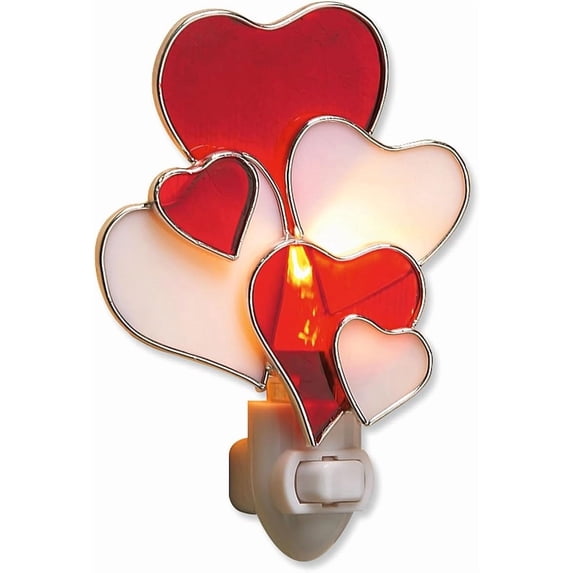 DAMAI Heart Valentines Night Light - Heart Valentine's Day Plug Into Wall Nightlight, 6" Stained Glass Valentines Decorations, Spring Home Decorations