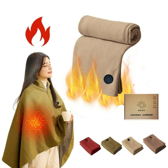 DAMAI Heated Shawl Wraps for Women, Corded Heated Blanket Soft Zipper Shawl Wraps, USB Electric Heated Wrap Poncho Blanket Hoodie Winter Warm Shawl Heating Scarf with 3 Heating Levels