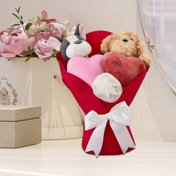 DAMAI Highland Cow Stuffed Animal Plushies for Girlfriend Valentines Day Gifts, 13" White Cow Bouquet With Floral Accents, Cute Stuffed Cow For Home Decor & Holiday Surprise