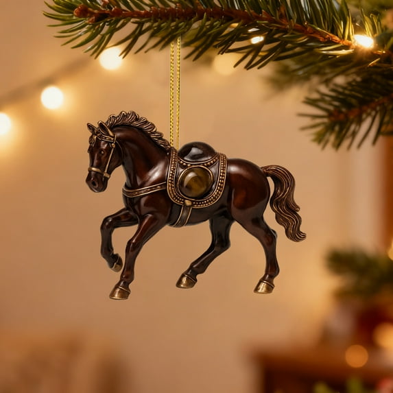 DAMAI Horse Ornaments for Christmas Tree, 2D Acrylic Horse Decorations, Vintage Farm Xmas Tree Animal Hanging Ornaments, Decorative Holiday Accent for Home, Tabletop, Wall, and Window