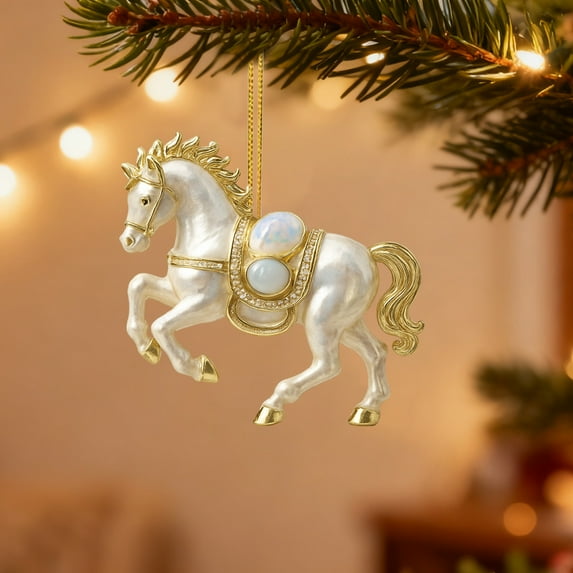 DAMAI Horse Ornaments for Christmas Tree, 2D Acrylic Horse Decorations, Vintage Farm Xmas Tree Animal Hanging Ornaments, Decorative Holiday Accent for Home, Tabletop, Wall, and Window