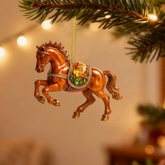 DAMAI Horse Ornaments for Christmas Tree, 2D Acrylic Horse Decorations, Vintage Farm Xmas Tree Animal Hanging Ornaments, Decorative Holiday Accent for Home, Tabletop, Wall, and Window