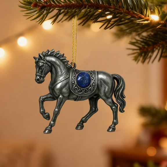 DAMAI Horse Ornaments for Christmas Tree, 2D Acrylic Horse Decorations, Vintage Farm Xmas Tree Animal Hanging Ornaments, Decorative Holiday Accent for Home, Tabletop, Wall, and Window