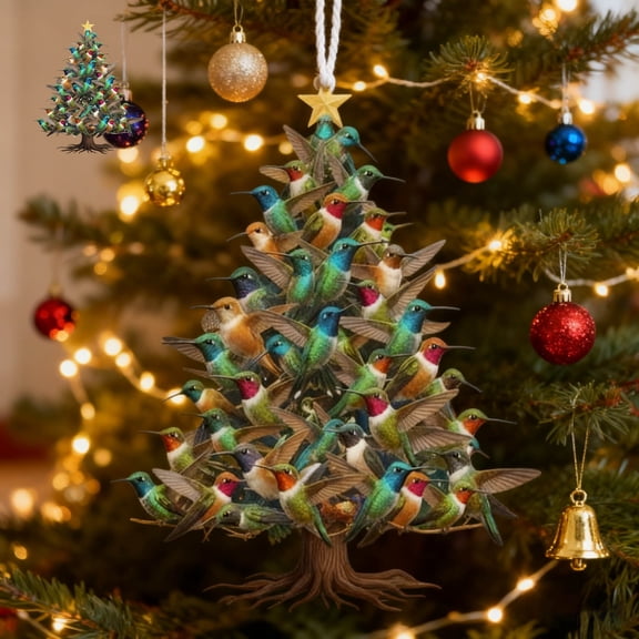 DAMAI Hummingbird Christmas Ornament Colorful Bird Tree Hanging Decoration, 2025 New Stacked Hummingbird Ornament for Christmas, Upgrade Winter Colorful Stack Hummingbirds Home Decor Ornaments