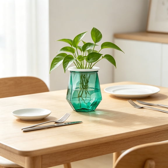 DAMAI Hydroponic Plants Pots, Transparent Diamond Shape Self Watering Plastic Planter with Automatic Water Supply & Clear Container Design, Indoor Home Office Living Room Bathroom Shelf Decor