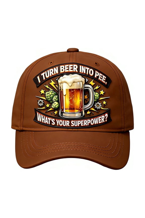 I Turn Beer Into Pee Hat – Funny Beer Lover Cap with Superpower Quote, Adjustable Distressed Print Baseball Hat for Men