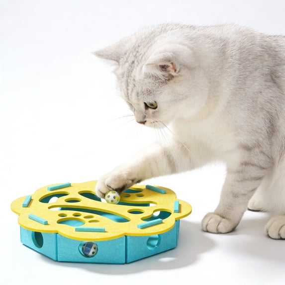 DAMAI Interactive Cat Scratch Puzzle Box, Nail File Scratcher with Bell, Mental Stimulation & Fun Maze Toy for Indoor Cats
