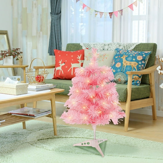 DAMAI LED Christmas Tree Hinged Spruce Artificial Holiday Christmas Tree, Artificial Xmas Pine Trees with Plastic Stand, Tabletop Xmas Tree, Christmas Table Decorations,Christmas Party Supplies