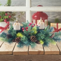 DAMAI LED Lights String Lights Christmas Table Centerpieces Decorations, Christmas Candle Holder with Red Berries and Pine Cones, Table Accent Centerpiece with 2 Candle Holders for Dining Fireplace