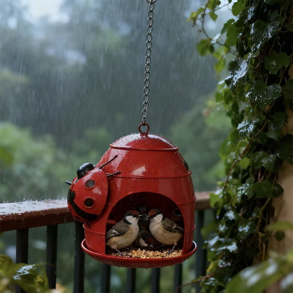 DAMAI Ladybug-Theme Bird Feeder, Weatherproof Outdoor Food Holder, Funny Decorative Bird Feeder for Feeding, Watching, Garden, Porch, Balcony