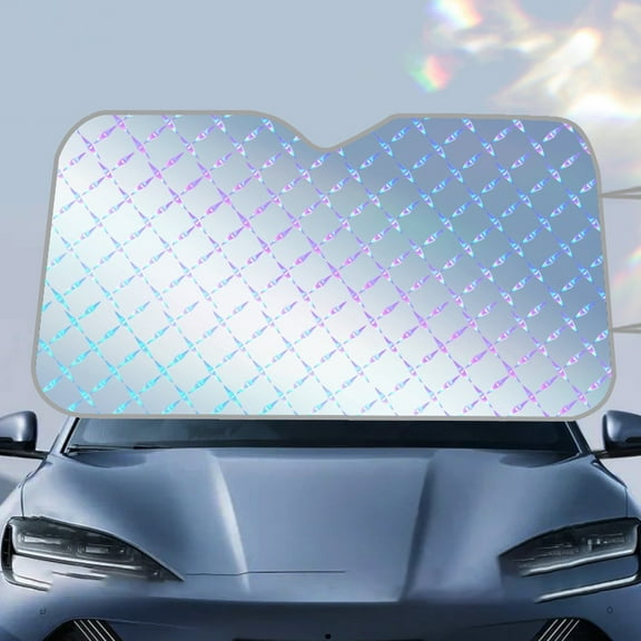 DAMAI Large Holographic Car Windshield Sunshade,UV & Heat Reflector Sun Shield for Cars,Universal Foldable Vehicle Front Window UV Rays Protection for Sedan Car,Foldable Accordion Design,55x28 In