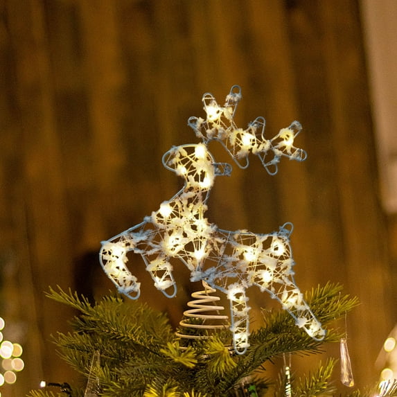 DAMAI Light up Star Christmas Tree Topper - Five-Pointed Star Led Tree Topper Decoration, Battery-Powered Glittered 3D Star Light for Christmas Decorations