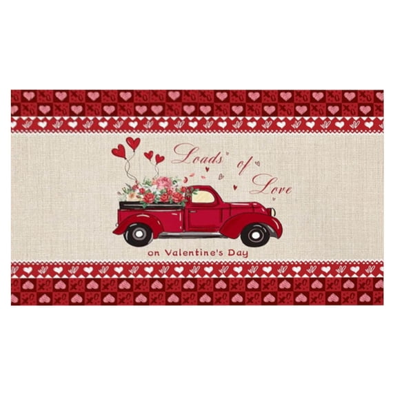 DAMAI Luxury Plush Bathroom Rugs Mat 16x24 Inch, Valentine's Day Soft Shaggy Bath Carpet, Red Love Heart Truck Roses Romantic Rustic Non-Slip Floor Mat for Kitchen, Bedroom