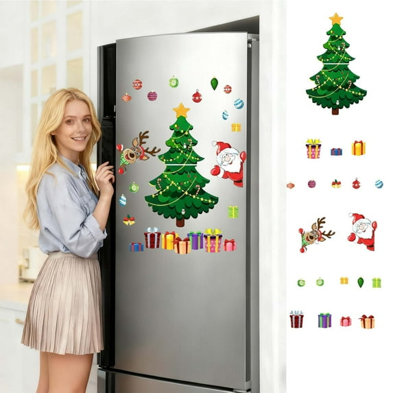 DAMAI Magnetic Christmas Tree for Refrigerator, Christmas Tree Refrigerator Stickers DIY Refrigerator Magnet Ornaments, Christmas Themed Magnetic Sticker Christmas Tree for Fridge Metal Door Decor