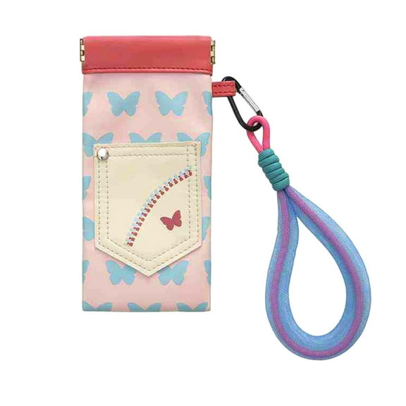 DAMAI Magnetic Glasses Bag with Lanyard,Cute Squeeze Top Sunglass Pouch, Portable Soft Leather Sunglass Case