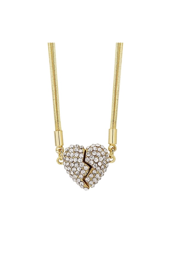 Magnetic Love Patchwork Necklace, Double-Sided Wearing Diamond-Set Love Pendant, Creative Couples Necklace, Cubic Zirconia Heart Shaped Necklace, Fashion Clavicle Chain Necklace,15.75in