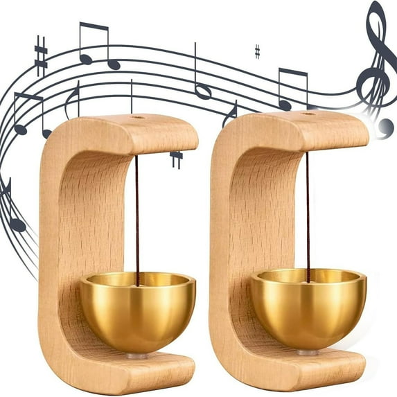 DAMAI Magnetic Shopkeepers Bell for Door Opening - Vintage Wooden Wind Chime Doorbell with Brass Bell,Unique Windchime Decoration for Door Opening for Restaurants Home Barn C Shape