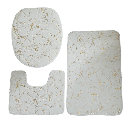 DAMAI Marble Bathroom Rugs and Mats Set 3 Piece, Nonslip White Gold Soft Washable Bath Mats for Bathroom Floor Mats Carpet Water Absorbent Shower Rug with U-Shaped Contour Rug Toilet Lid Cover