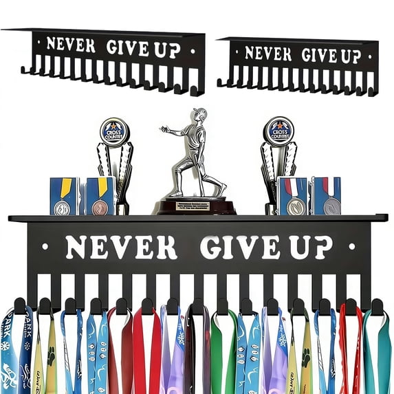 DAMAI Medal Hanger - Ribbon Holder & Display Frame With 15 Hooks for Medals & Awards, Wall Mounted Metal Trophy Rack for Gymnastics, Soccer, Basketball, Football